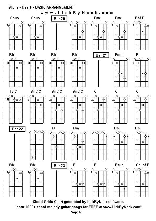 Chord Grids Chart of chord melody fingerstyle guitar song-Alone - Heart  - BASIC ARRANGEMENT,generated by LickByNeck software.